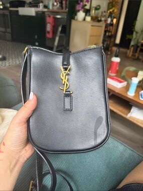 Yves Saint Laurent Black Leather Crossbody with Gold YSL Monogram
